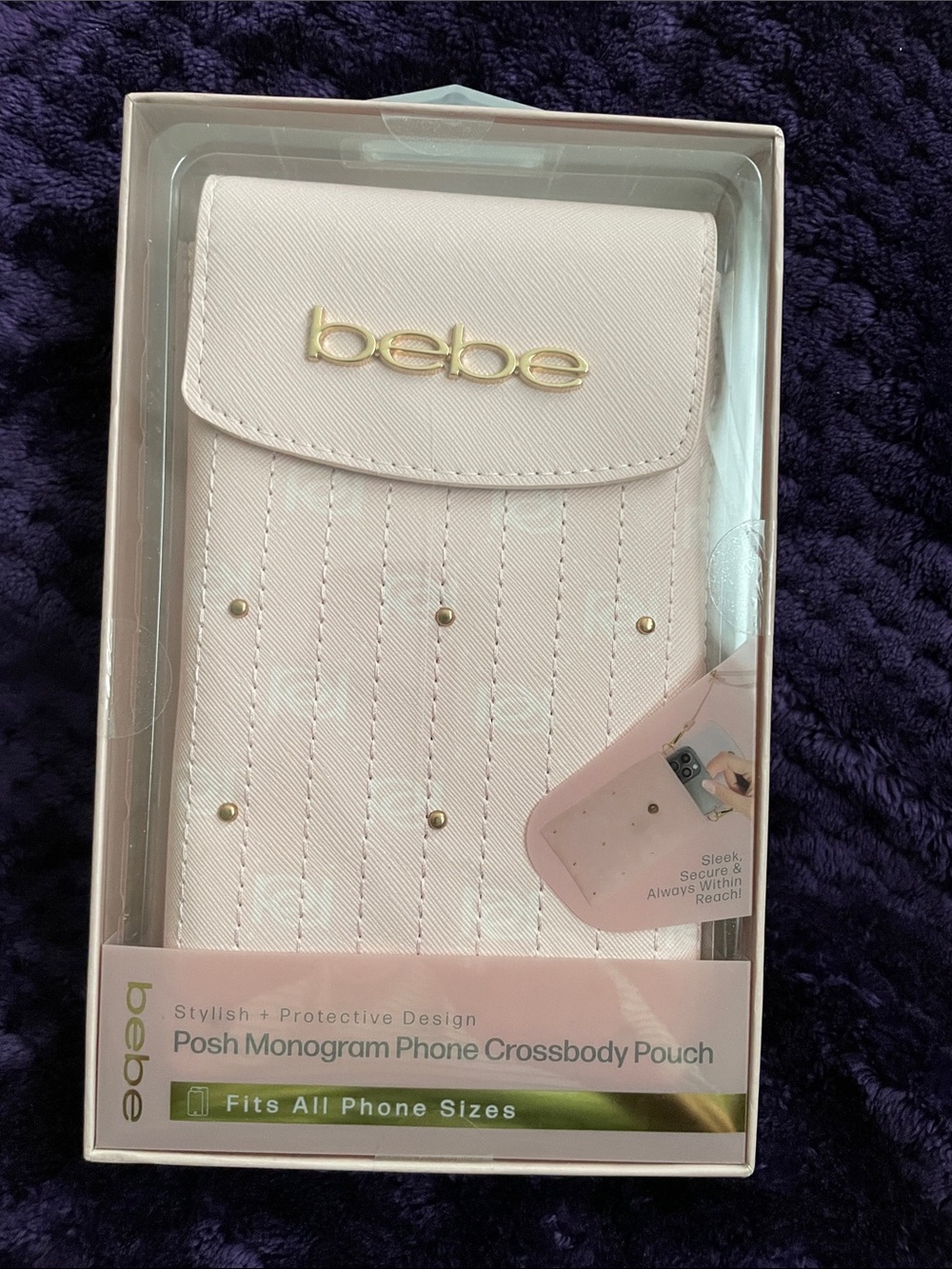 bebe Metallic Logo Quilted Phone Crossbody Pouch in Light Pink